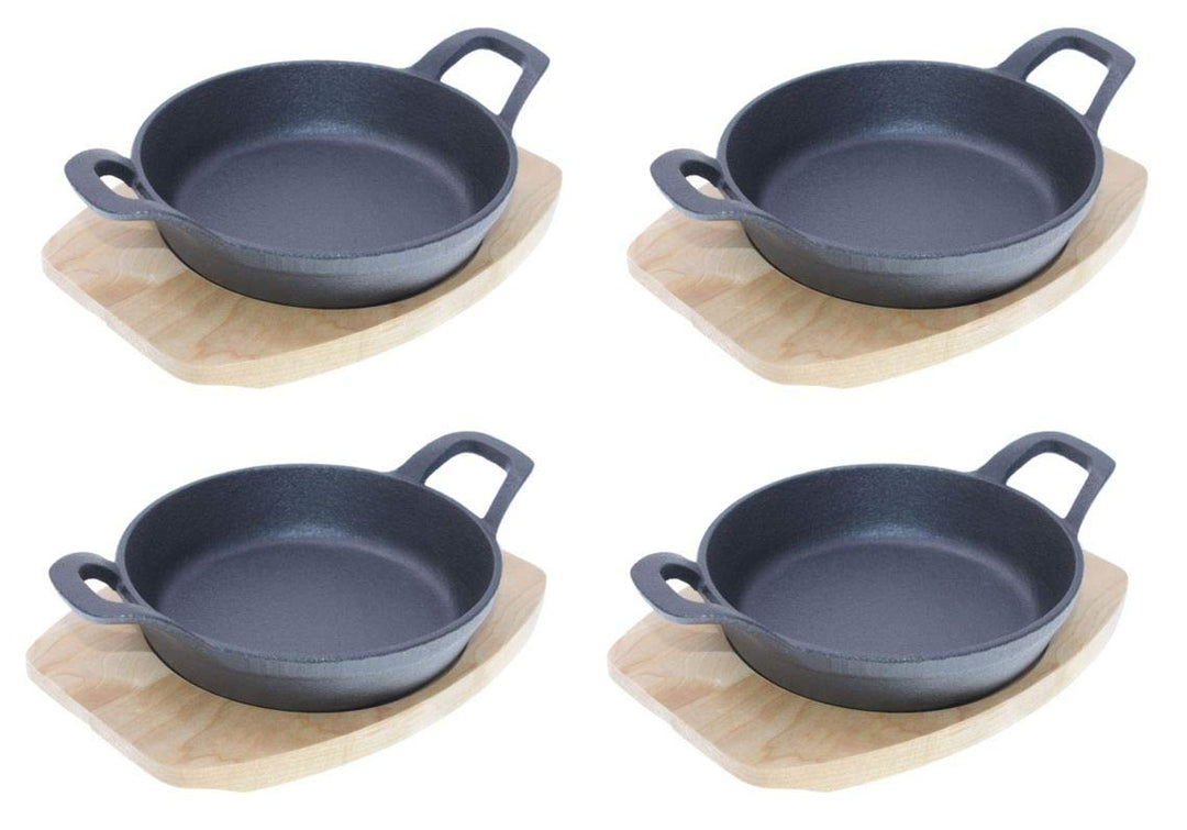 TAMLED SET Servierpfanne Ø 15,5 cm mit Holzbrett 4 Stück