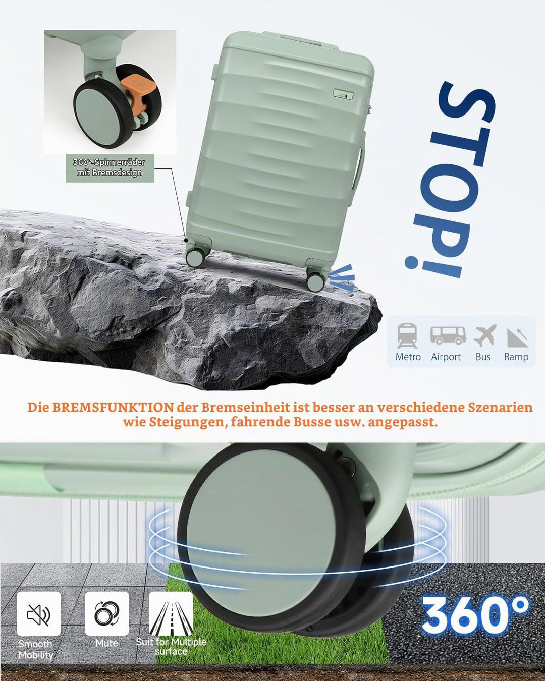 Sea choice Hartschalenkoffer Handgepäck 55x40x20cm Reisekoffer 100% ABS Trolley Kabine mit 1 Reiseta