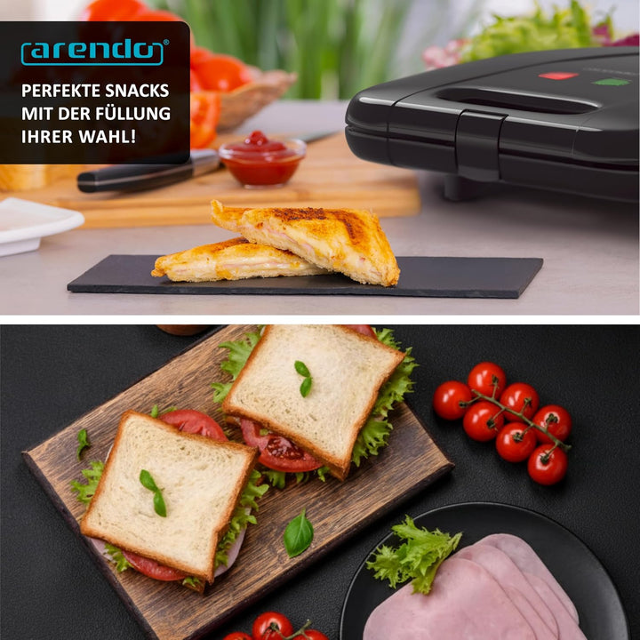 Arendo - Sandwichmaker XXL – für 4 Sandwiches – 1400 W – Sandwichtoaster mit Antihaftbeschichtung –