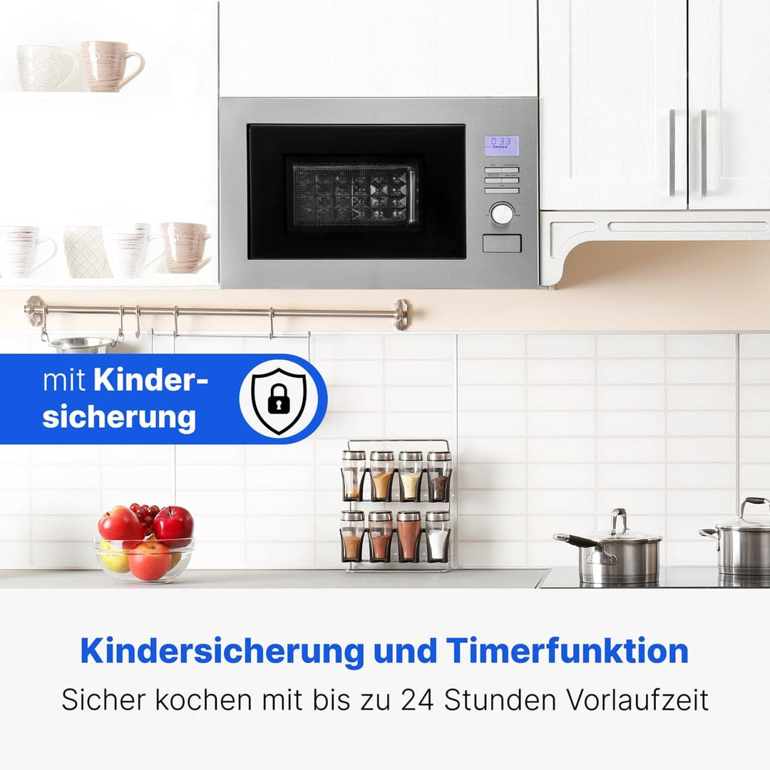 Bomann MWG 3001 H EB, 3 in 1- Einbau-Mikrowelle mit Grill und Heissluft, LCD-Display, 8 Automatikpro