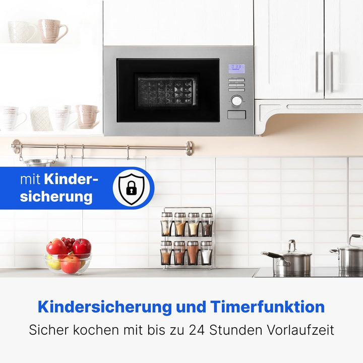 Bomann MWG 3001 H EB, 3 in 1- Einbau-Mikrowelle mit Grill und Heissluft, LCD-Display, 8 Automatikpro