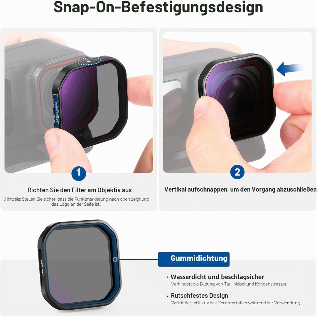 NEEWER 4er Pack ND/PL Filter Kompatibel mit Insta360 Ace Pro 2, ND8/PL+ND16/PL+ND32/PL+ND64/PL Grauf