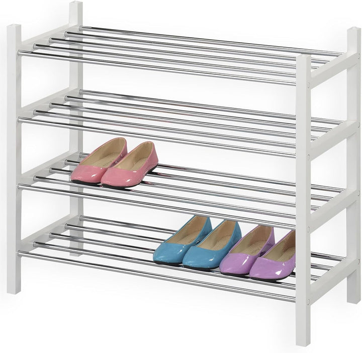 IDIMEX Schuhregal Schuhablage Schuhständer, mit 4 Böden in weiss lackiert, verchromte Metallrohre, s