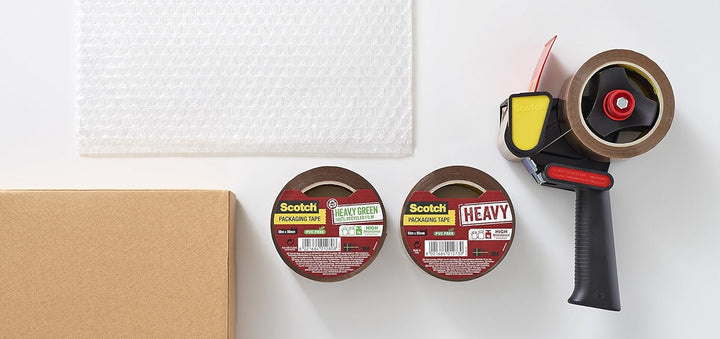 3M Scotch Abroller für Paketklebeband + 2 Rollen Scotch Hochwertiges Klebeband, 50 mm x 66 m, Braun