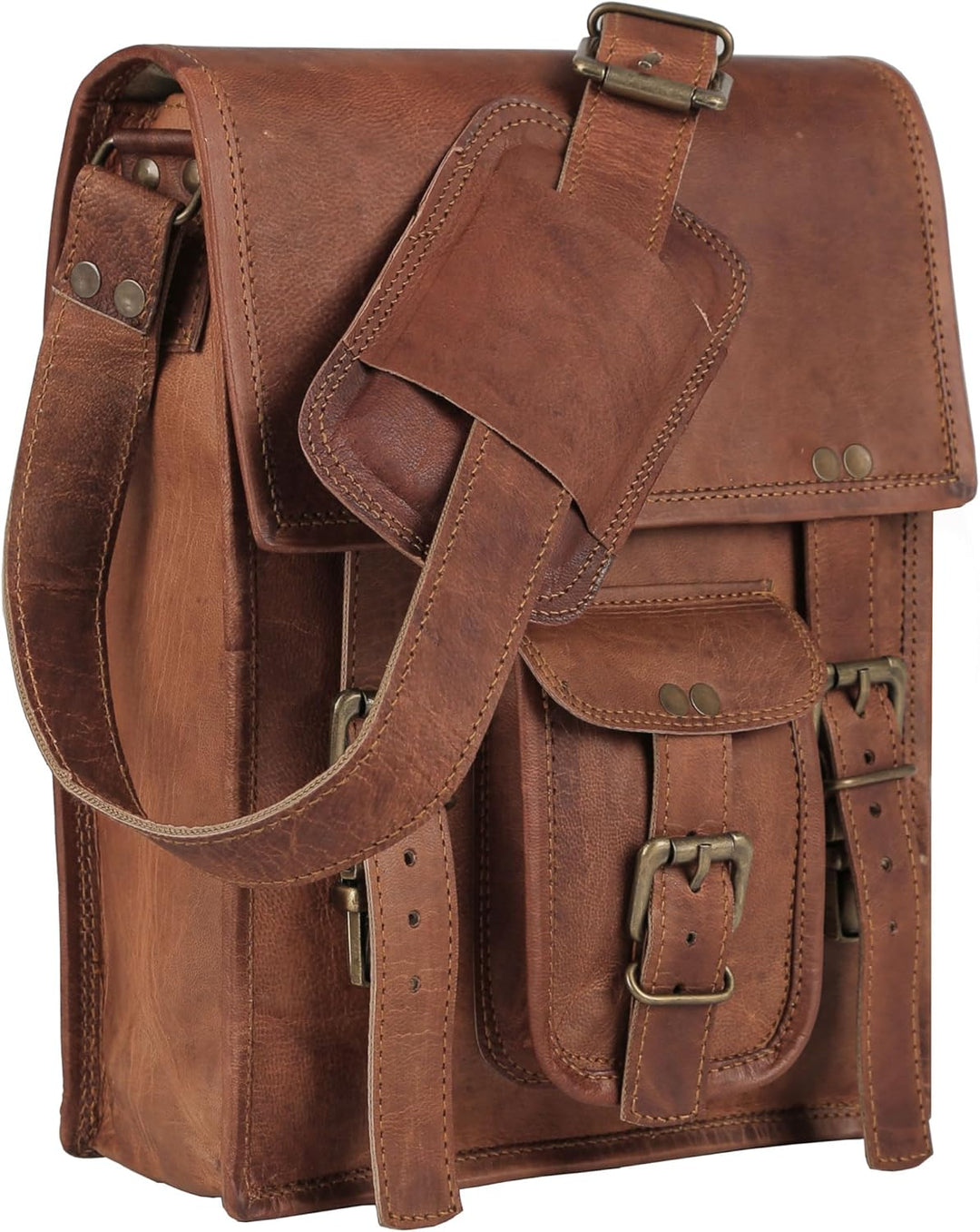 Komal's Passion Leather 27,9 cm (11 Zoll) Satcel iPad Messenger Bag für Damen und Herren Braun, Brau
