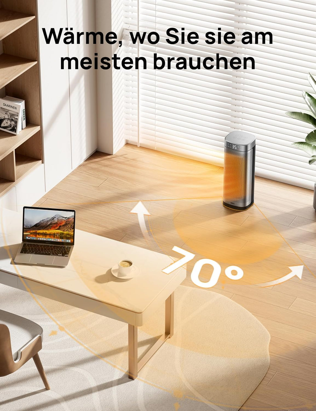 DREO Heizlüfter Energiesparend Leise, 2000W Keramik Heizung mit Thermostat, 12-Std-Timer, 3 Modi, 70