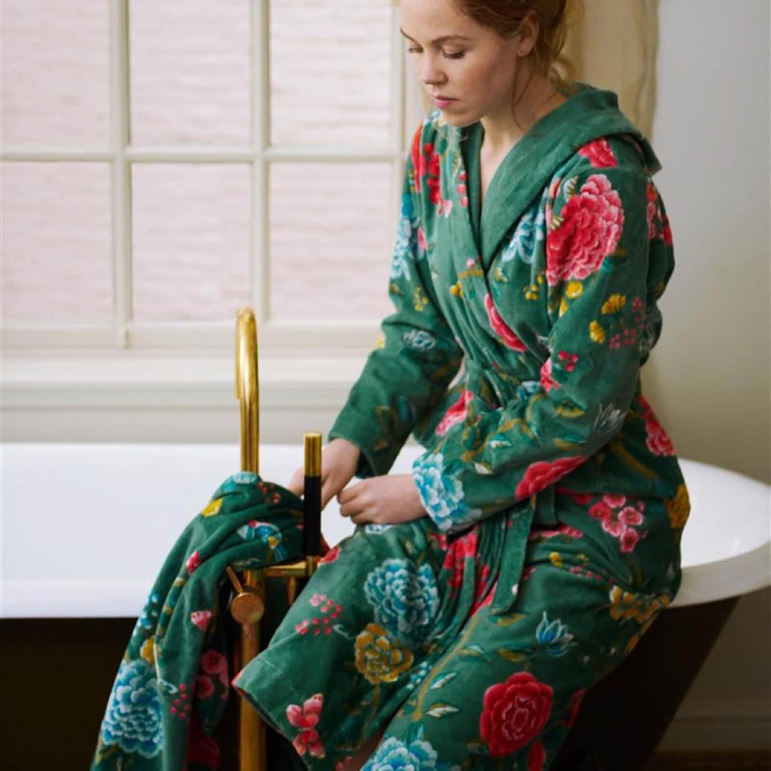PIP Studio Frottier Damen Bademantel Good Evening Green mit Kapuze, Grösse:S-36/38 S Grün, S Grün