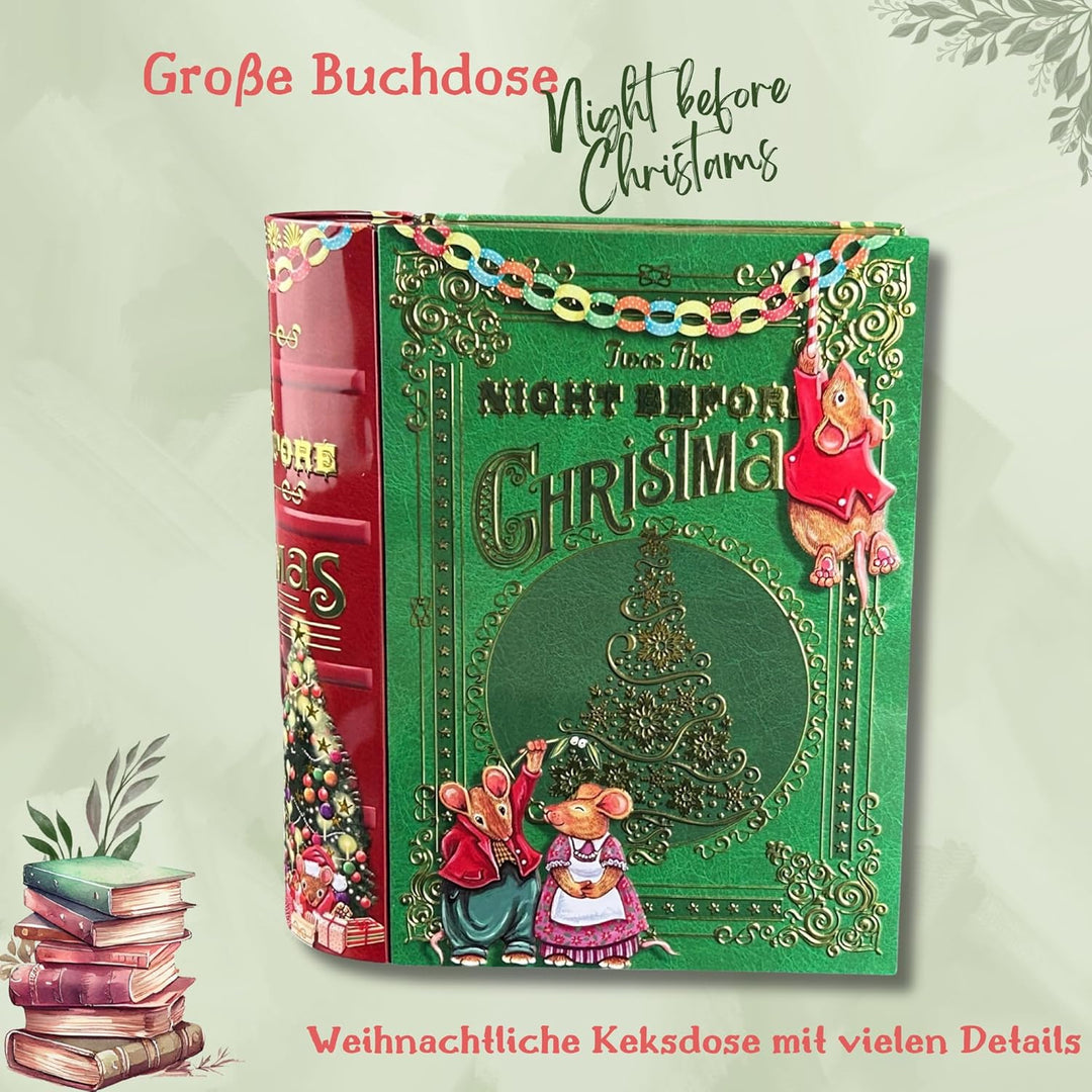 Grosse Buchdose Night Before Christmas - Aufbewahrungsdose, Keksdose, Blechdose - aufwändig geprägt