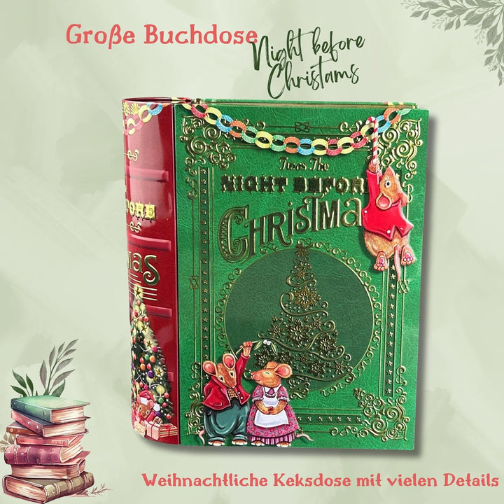 Grosse Buchdose Night Before Christmas - Aufbewahrungsdose, Keksdose, Blechdose - aufwändig geprägt