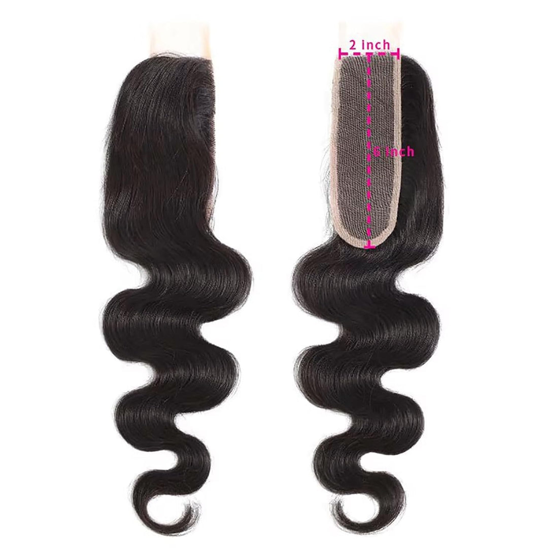 Huarisi 2x6 Closure Human Hair 12 Inch Brazilian Virgin Body Wave Free Part Closure with Baby Hair S