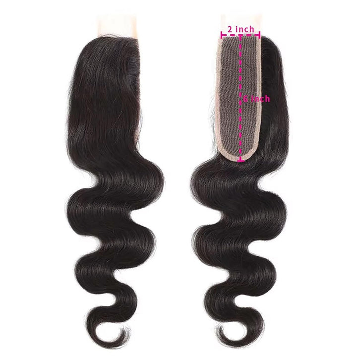 Huarisi 2x6 Closure Human Hair 12 Inch Brazilian Virgin Body Wave Free Part Closure with Baby Hair S