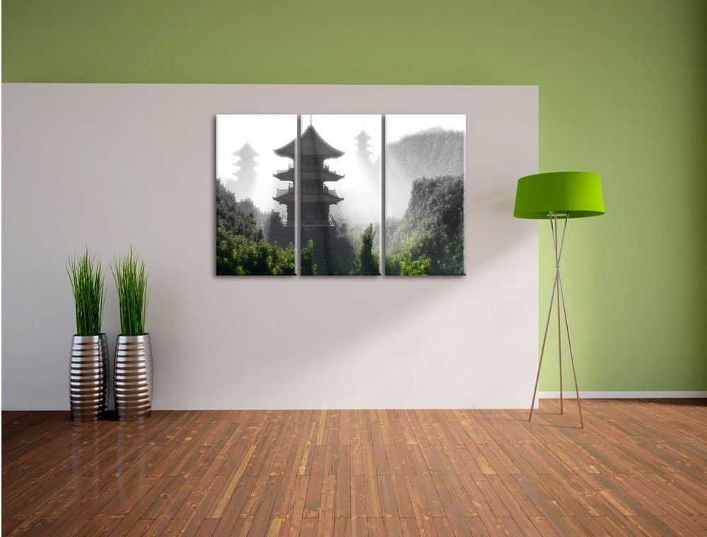Pixxprint chinesische Häuser als Leinwandbild/Grösse: 3 Teilig (120x80 cm) cm/Wandbild/Kunstdruck/fe