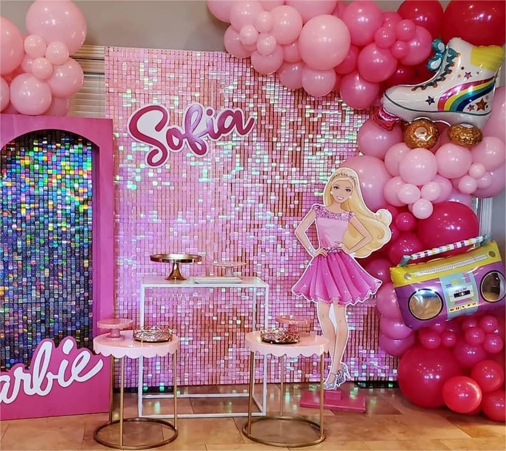 Kate Schimmernde Wand Hintergrund Irisierendes Rosa Quadratisch Pailletten Glitzer Foto Hintergrund