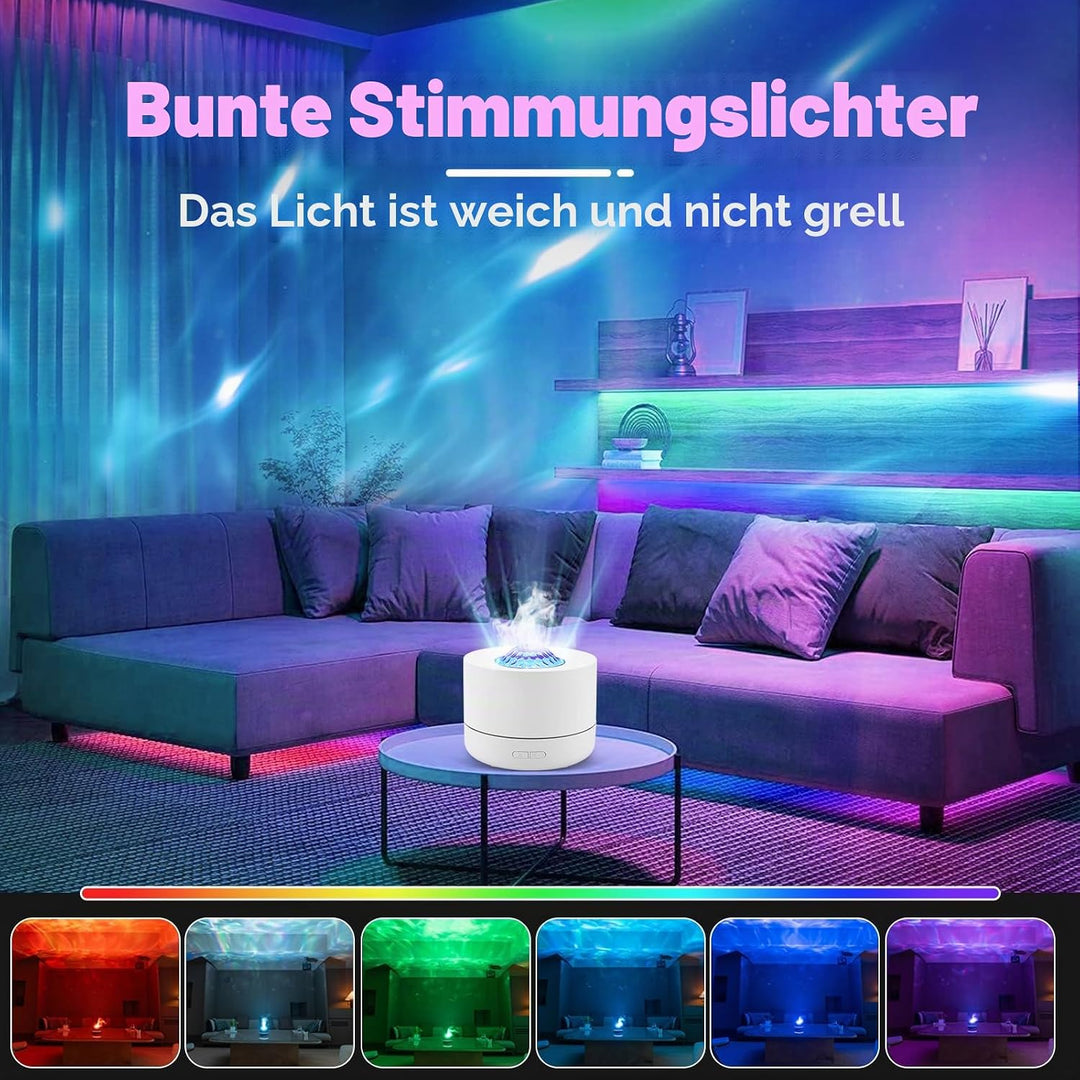 Luftbefeuchter mit Sternenprojektor - 7 Farben LED Nachtlicht &amp; Aromadiffusor - 200ml Tank, 35dB Lei
