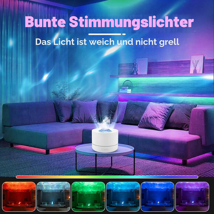 Luftbefeuchter mit Sternenprojektor - 7 Farben LED Nachtlicht &amp; Aromadiffusor - 200ml Tank, 35dB Lei