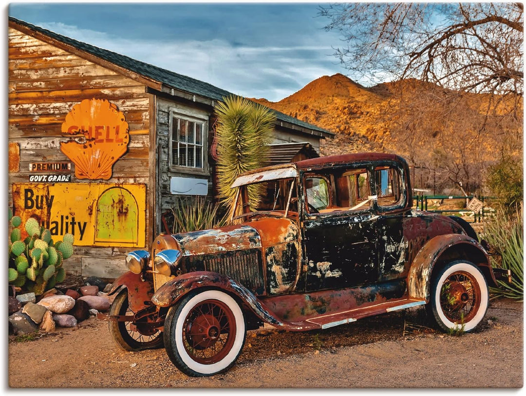 ARTland Leinwandbilder Wandbild Bild auf Leinwand 80 x 60 cm Wanddeko USA Westen Arizona Tankstelle