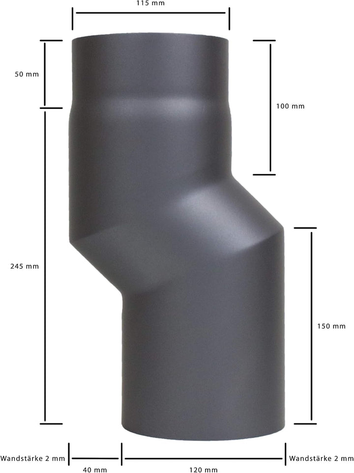 LANZZAS Ofenrohr Versatzbogen mit 40 mm Versatz - im Durchmesser Ø 120 mm - Farbe: gussgrau - Rauchr