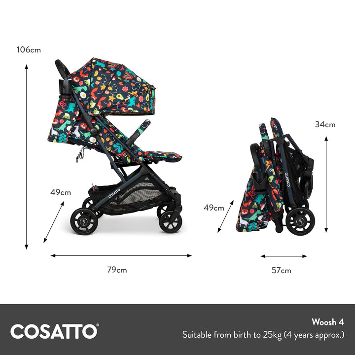 COSATTO Woosh 4 Kinderwagen – Leichter Kinderwagen Geburt bis 25 kg – Einhändig zusammenklappbar, ko