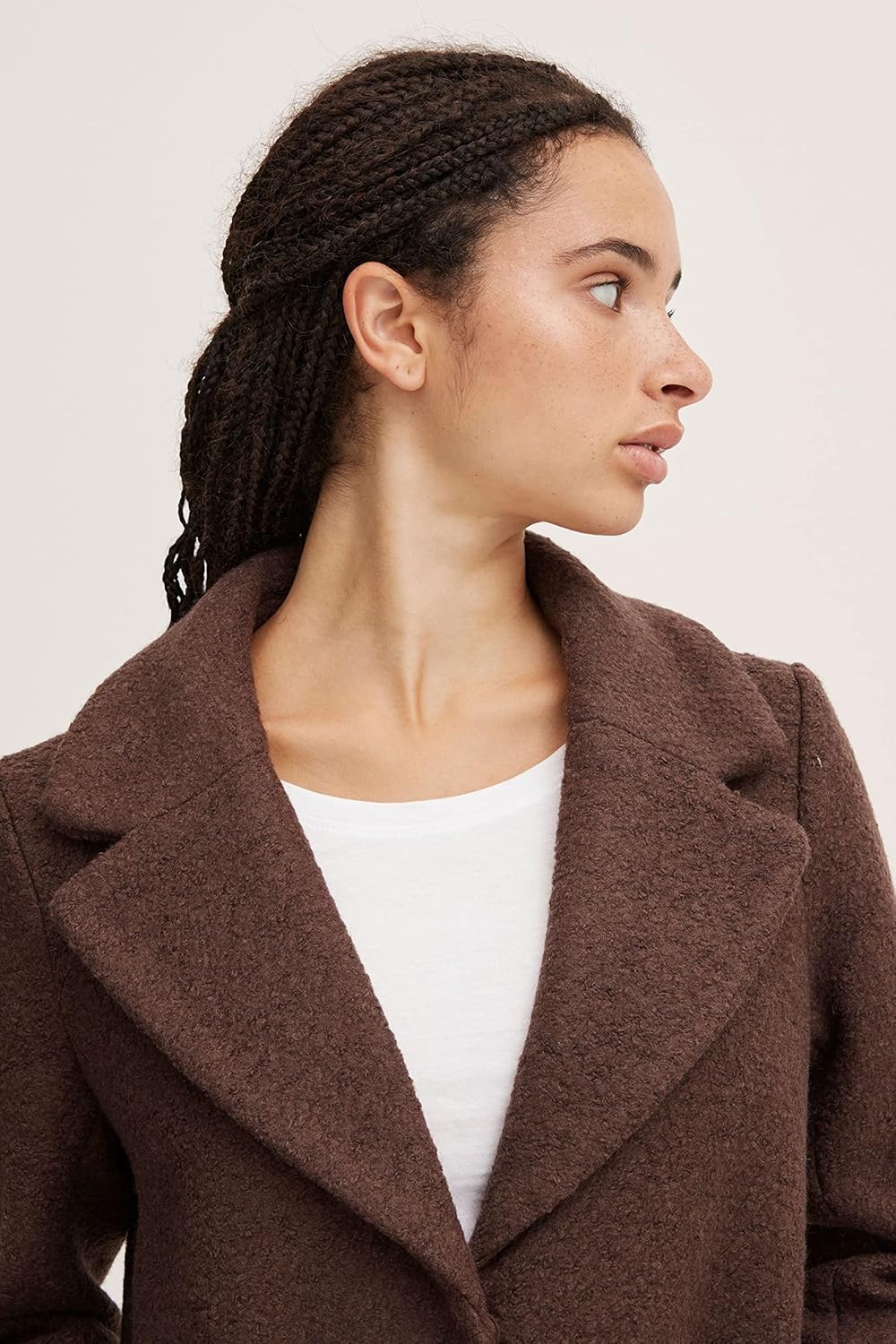 ICHI IHSTIPA JA Damen Wintermantel Wollmantel Winterjacke Kurzmantel mit Druckknöpfen und Reverskrag