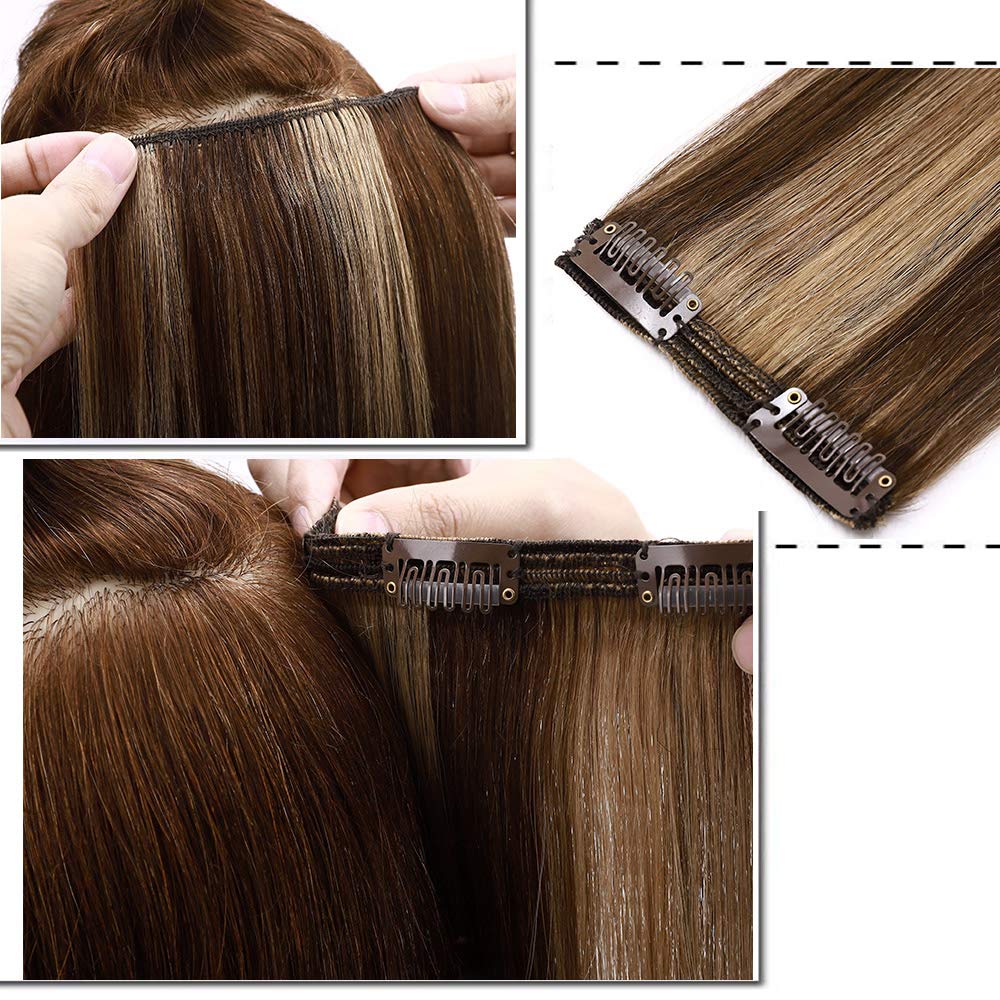 SEGO Echthaar Clip in Extensions 8 Pcs Doppelt Tressen Haarverlängerung 100% Remy Human Haar für Kom