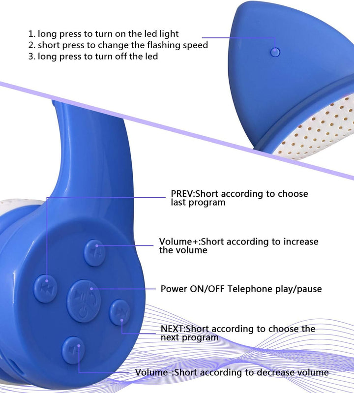 Einhorn Kopfhörer Bluetooth, Kabellos Over-Ear Headset mit LED-Beleuchtung, Stereo Sound, Mikrofon.