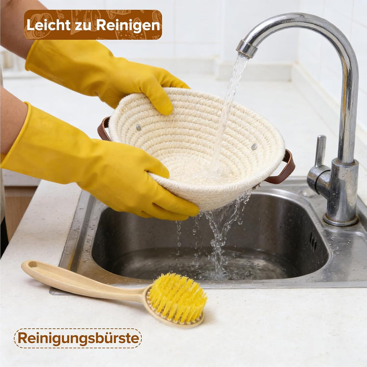 Gärkorb Brot Set, Gärkörbchen Baumwollseil Rund 23 cm mit Griff, Inklusive Gärfolie, Bäckermesser, T