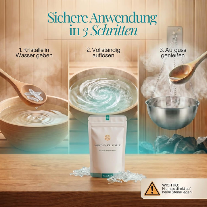 LoWell® 200g Mentholkristalle aus 100% reiner Minze - Ideal als Sauna Aufgussmittel für die Sauna in