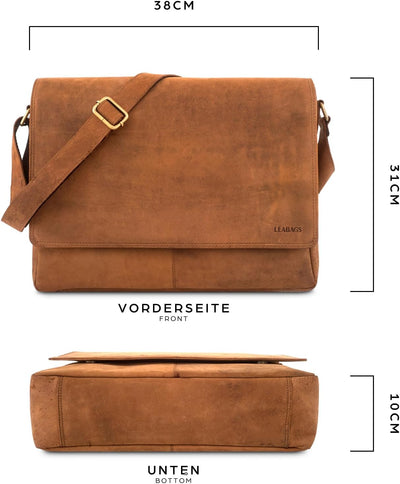 LEABAGS Leder Umhängetasche Herren & Damen I Messenger Bag mit Schultergurt I Echtleder Laptoptasche