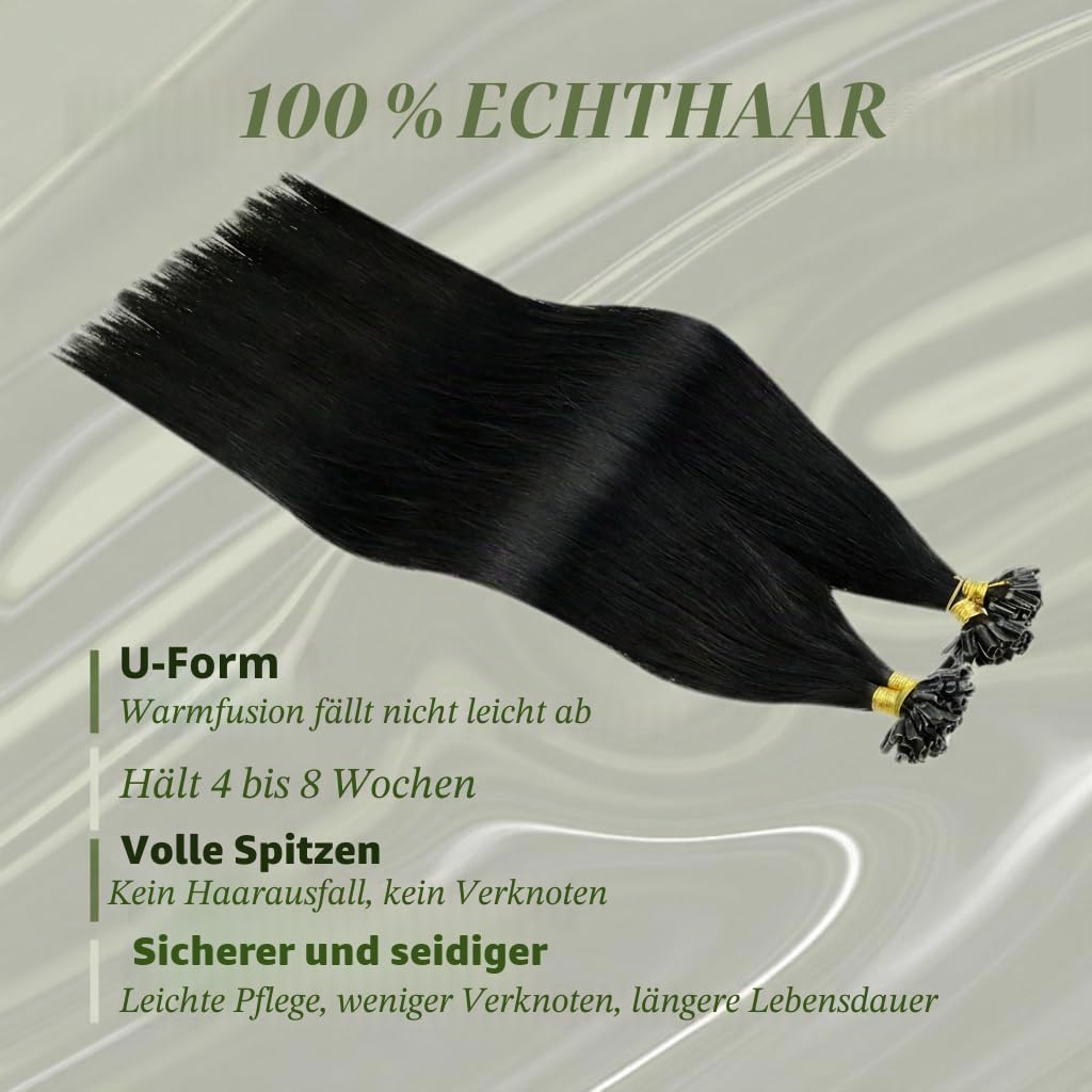RUNATURE Schwarz Keratin Bondings Extensions Echthaar 12 Zoll/30cm Remi Echthaar Extensions Bondings