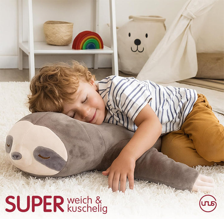 UNUS Faultier Kuscheltier Kissen, 75 cm, Grau, Seitenschläferkissen weich und flauschig, Stillkissen