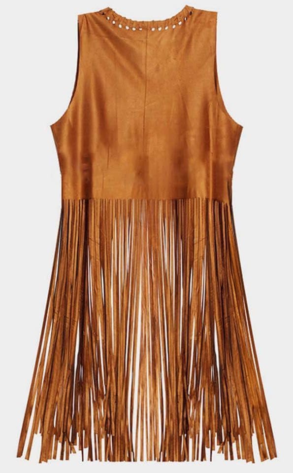 MIMIKRY Weste in Wildleder-Optik mit langen Fransen Kostüm-Zubehör Cowgirl Hippie Indianerin Boho Fe
