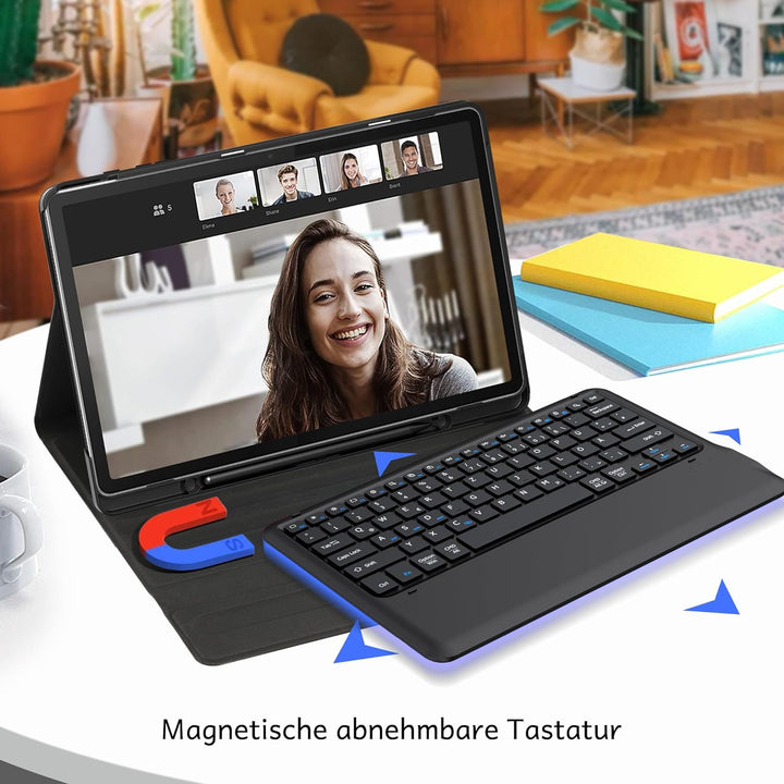 EasyAcc Tastatur Hülle Kompatibel mit Lenovo Tab P12 2023 12,7 Zoll mit Stifthalter, Tastatur Magnet