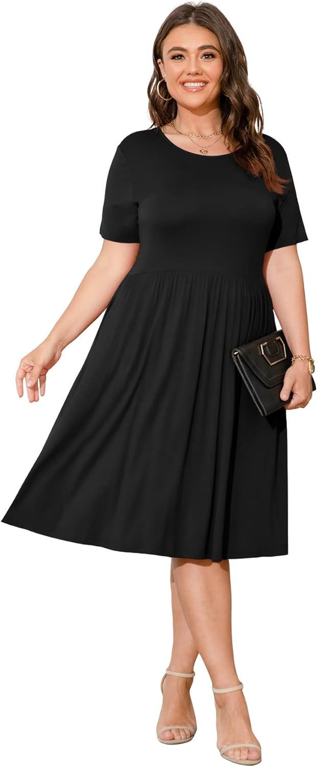 POSESHE Damen-Sommerkleid in Übergrösse 2023, lässig, kurzärmelig, Empire-Taille, lockere Passform,