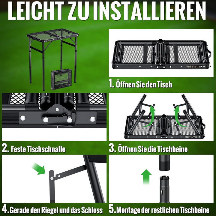 GARLLEN Grilltisch klappbar, 58x40cm & 3 Höhenverstellbar(26/48/70cm), Leicht und Tragbar, Klapptisc