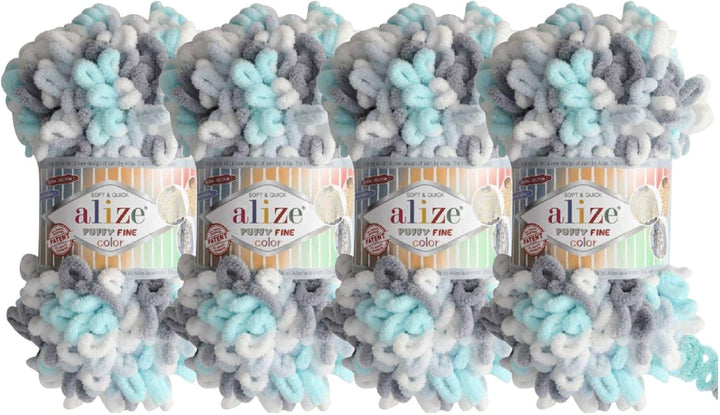 Alize Puffy 5939 Babydecke, feine Farbe, kleine Schlaufe, 100 % Mikropolyester, weiches Garn, 4 Stüc