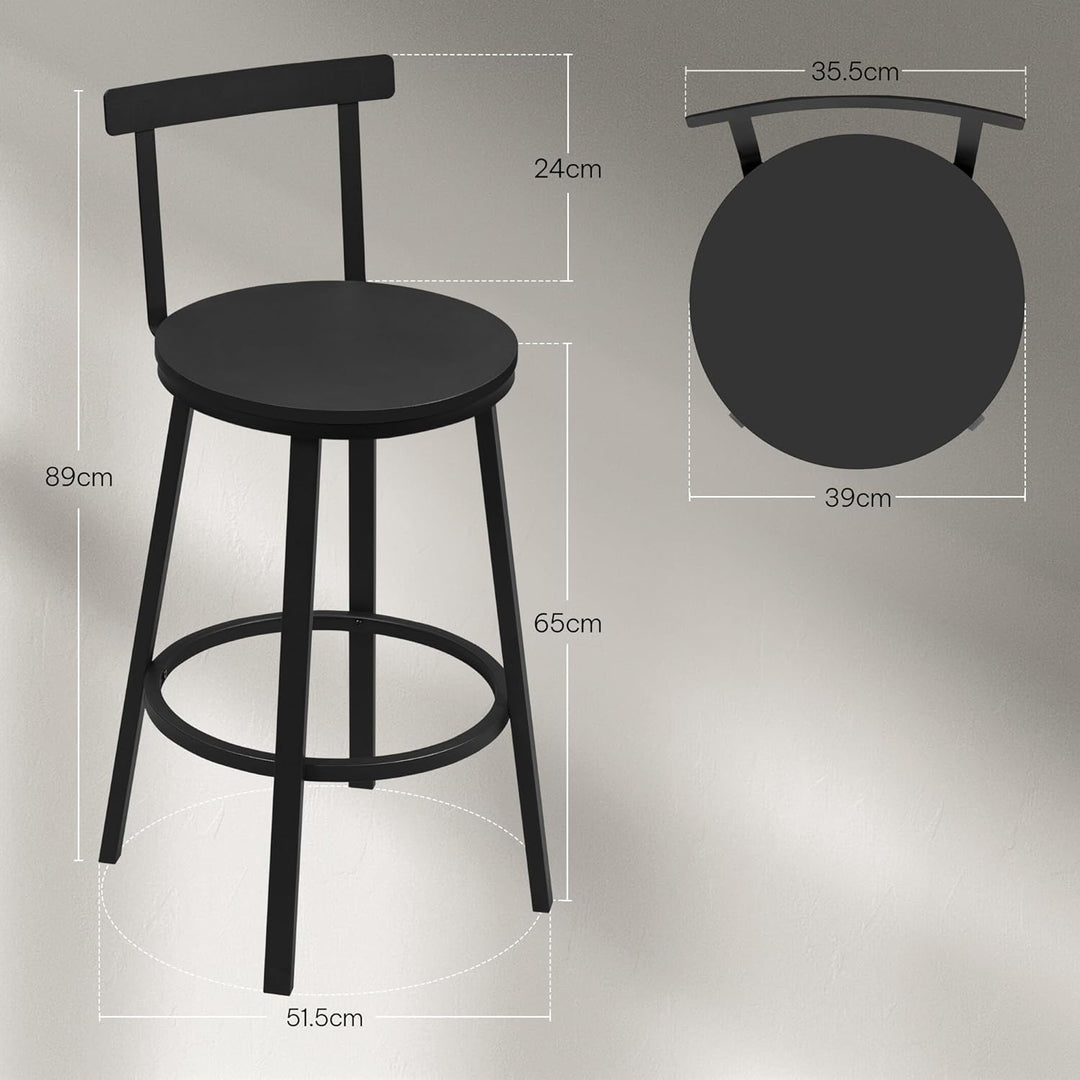 WOLTU Barhocker 2er Set, Barstuhl, Bar Hocker rund, Küchenhocker mit Lehne, Metallgestell, Fussstütz