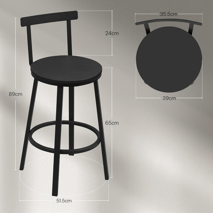 WOLTU Barhocker 2er Set, Barstuhl, Bar Hocker rund, Küchenhocker mit Lehne, Metallgestell, Fussstütz