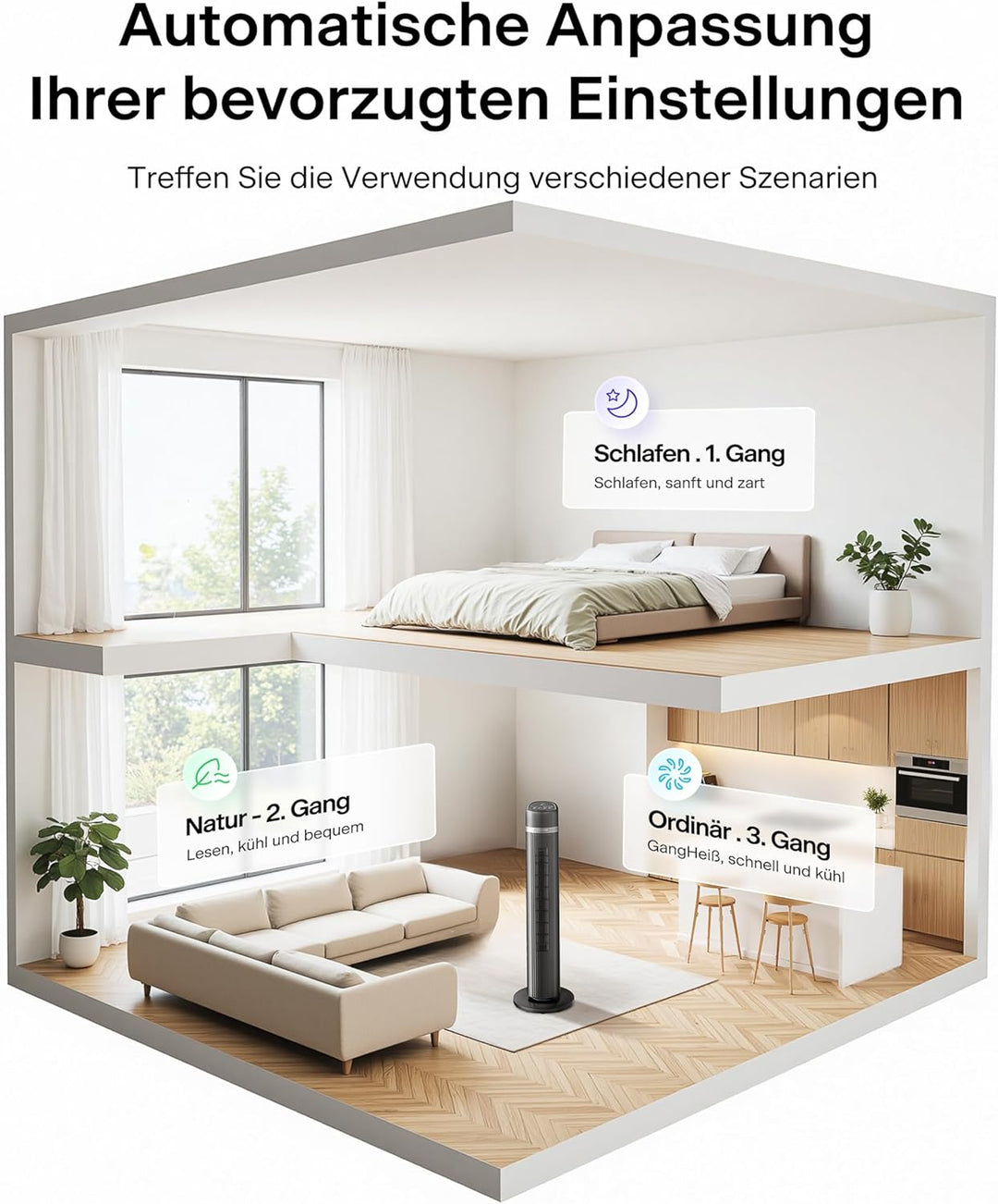 PELONIS Turmventilator Ventilator, Standventilator mit Fernbedienung und 4 Geschwindigkeitsstufen &