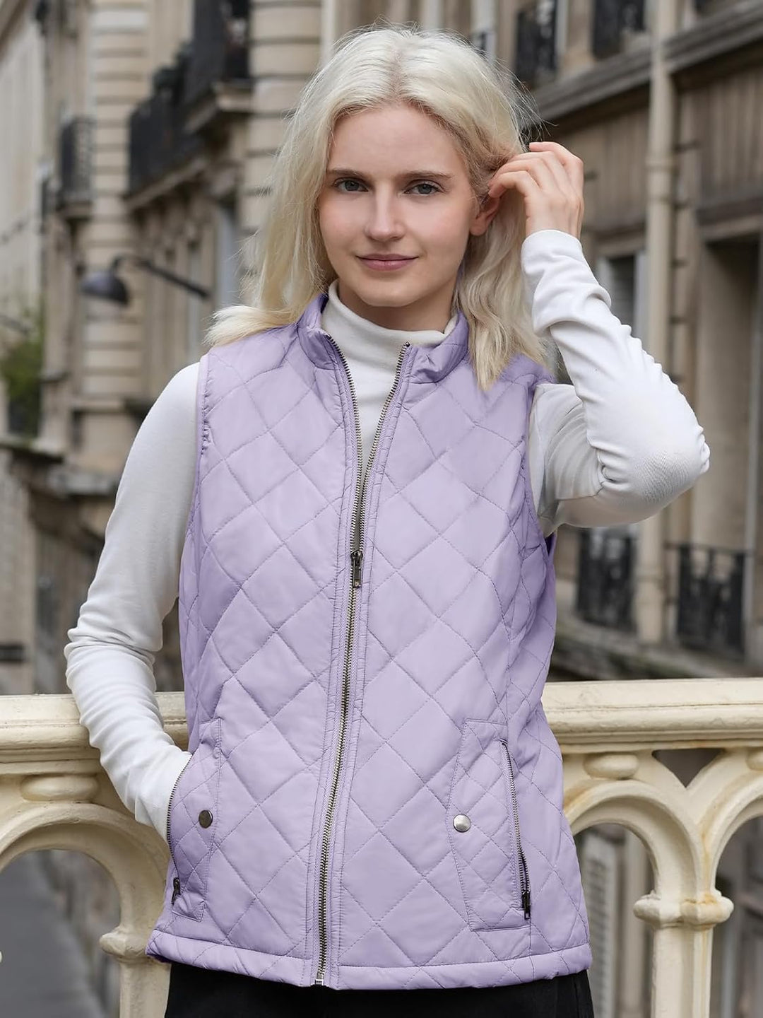 fuinloth Damen Weste mit Stehkragen Westen Steppweste Leicht Ärmellos Jacke mit Reissverschluss Tasc