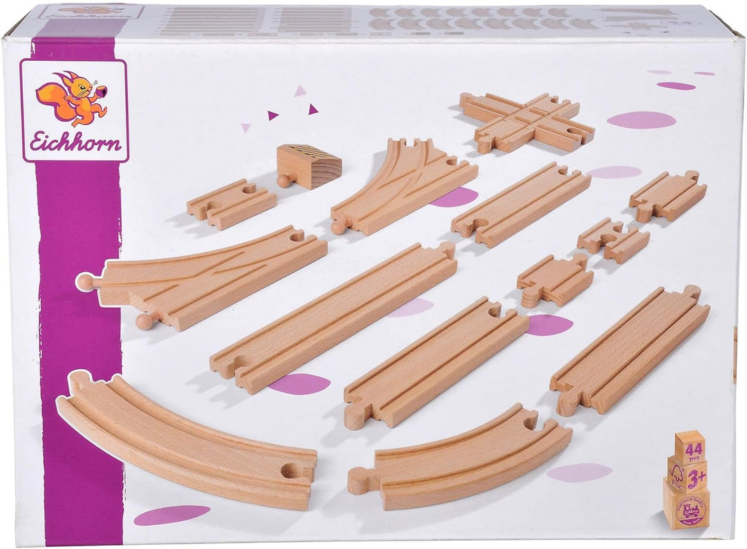 Eichhorn Schienenbahn 100006405 Grosses Schienenset, 44 teilig, FSC zertifiziertes Buchenholz, verba