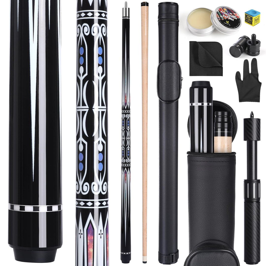 Premium Billardqueue-Set, 147,7 cm, kanadischer Ahornholzstab, 13 mm Spitze, 48 cm, 595 g, mit Pool-