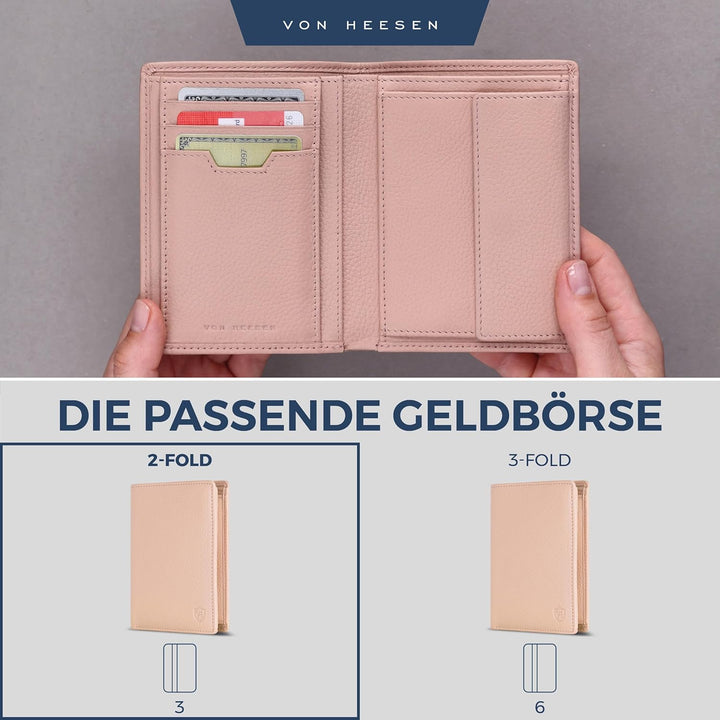 VON HEESEN Leder Geldbörse RFID Schutz I Echtleder Geldbeutel für Damen &amp; Herren I Portemonnaie Brie