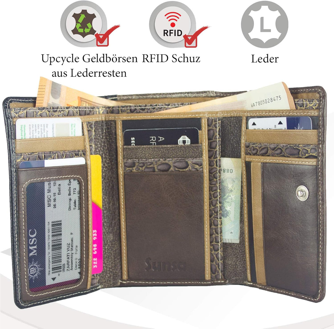 Sunsa Geldbörse. Damen grosse Geldbeutel. Leder Portemonnaie mit RFID Schutz. Brieftasche mit viele