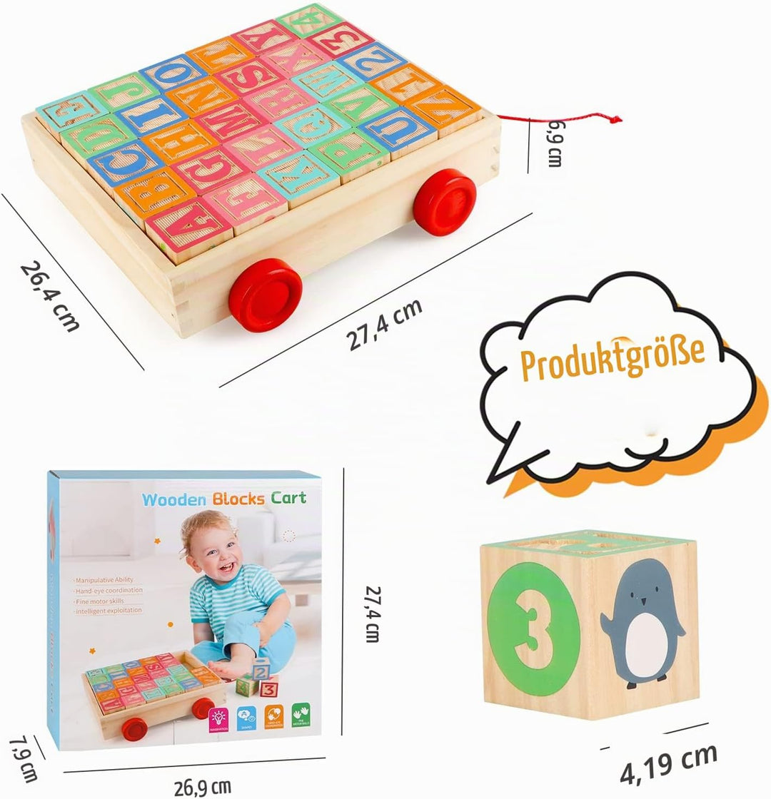 KABENFIS Holz ABC Block Cart Lernspielzeug für Kinder