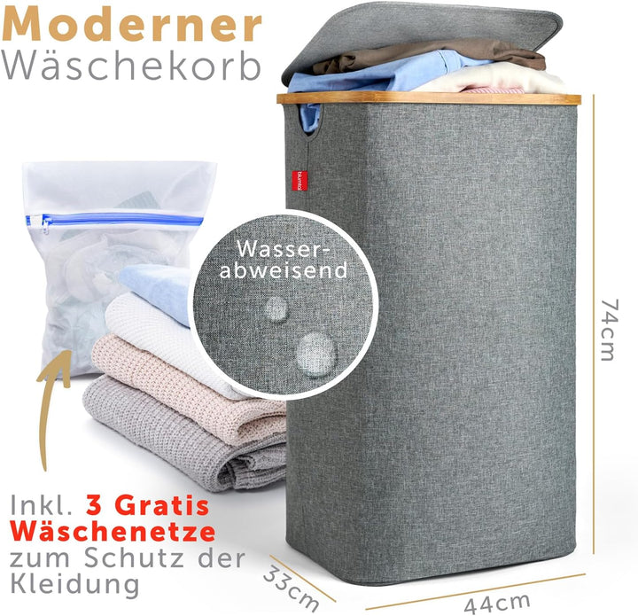 Blumtal Wäschekorb 100L - Wäschesammler mit herausnehmbarem Wäschesack - Wäschekorb schmal - laundry