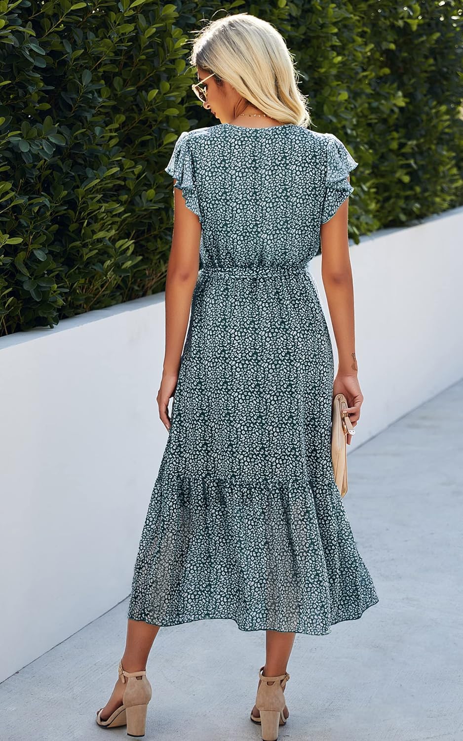 ASOMI Kleid Damen Sommer Boho: Blumen Herbst Wickelkleid Frühling Mode Lang Maxikleid V-Ausschnitt C