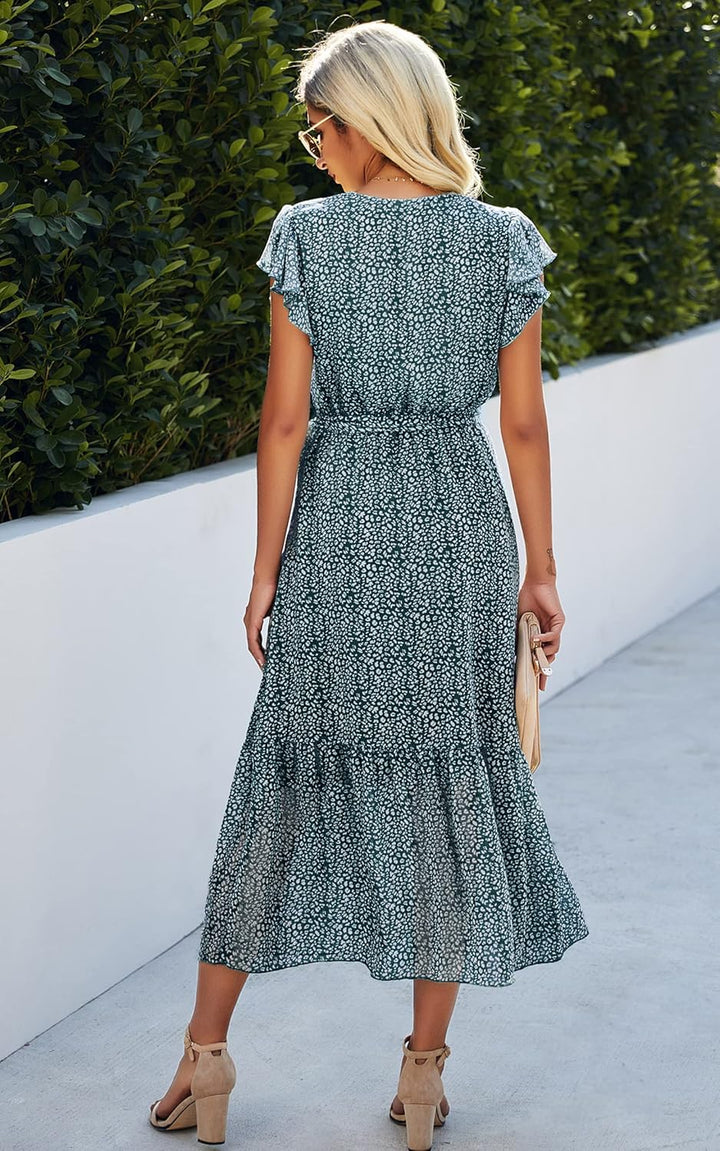 ASOMI Kleid Damen Sommer Boho: Blumen Herbst Wickelkleid Frühling Mode Lang Maxikleid V-Ausschnitt C