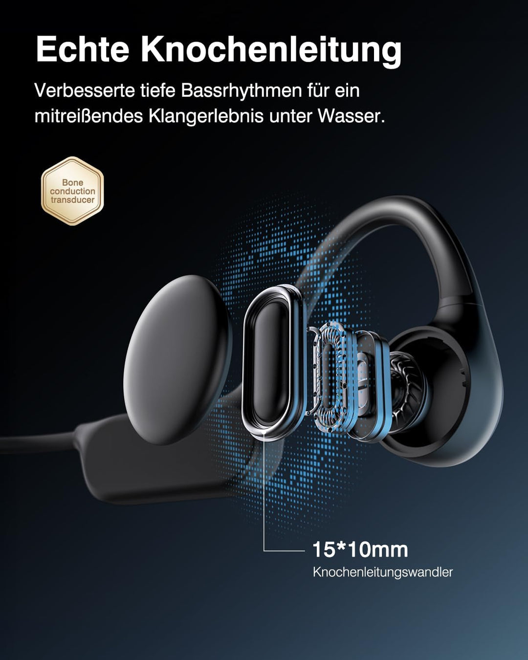 Knochenschall Kopfhörer Schwimmen Bluetooth 6.0, 32GB Speicher | IPX8 Wasserdichter Kopfhörer mit MP