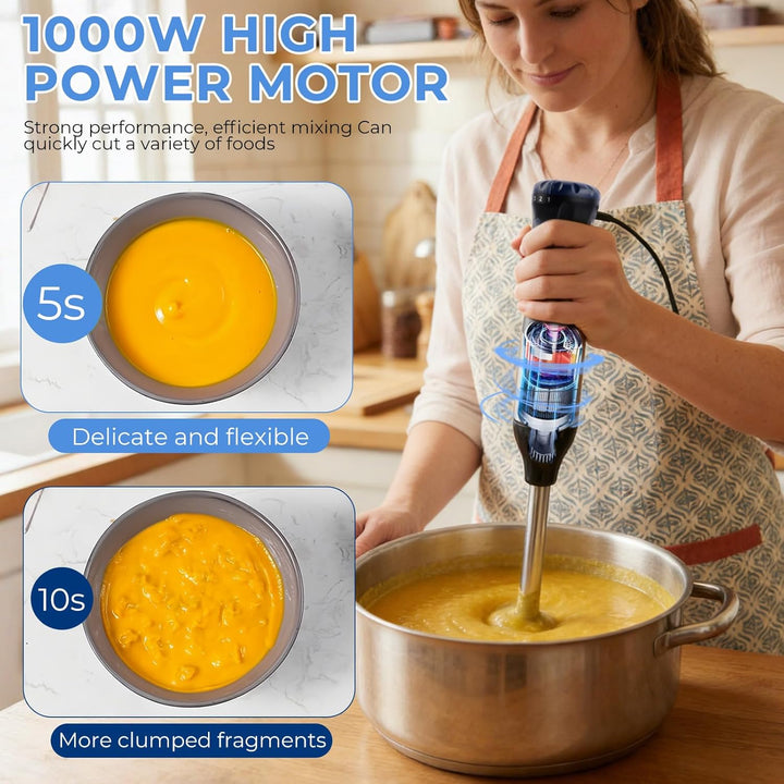 4-in-1 Stabmixer Edelstahl, 1000W Pürierstab mit 5 Geschwindigkeiten und Turbo-Modi, Schneebesen, 50