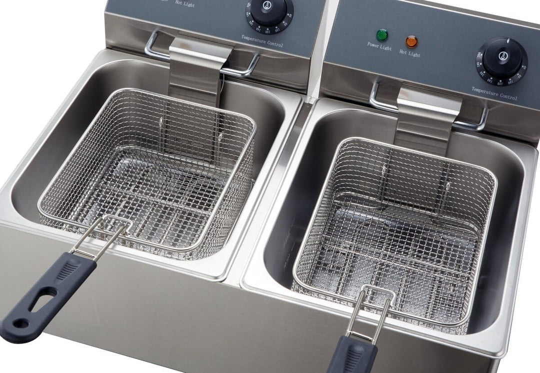 GastroHero Doppelfritteuse 2x6L I Edelstahl-Doppelfritteuse mit zwei Thermostaten und Überhitzungssc